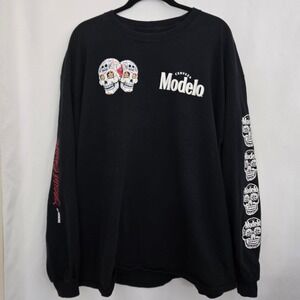 Modelo Cerveza Long Sleeve Shirt Black Sugar Skull Mister Cartoon Design 2XL